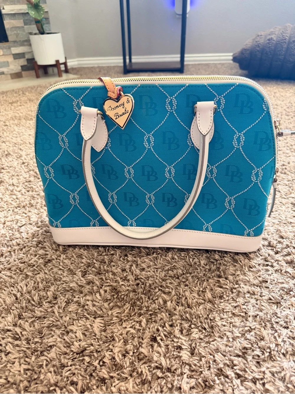 Dooney & Bourke RP822 Large Dome Aqua DB Signature Satchel